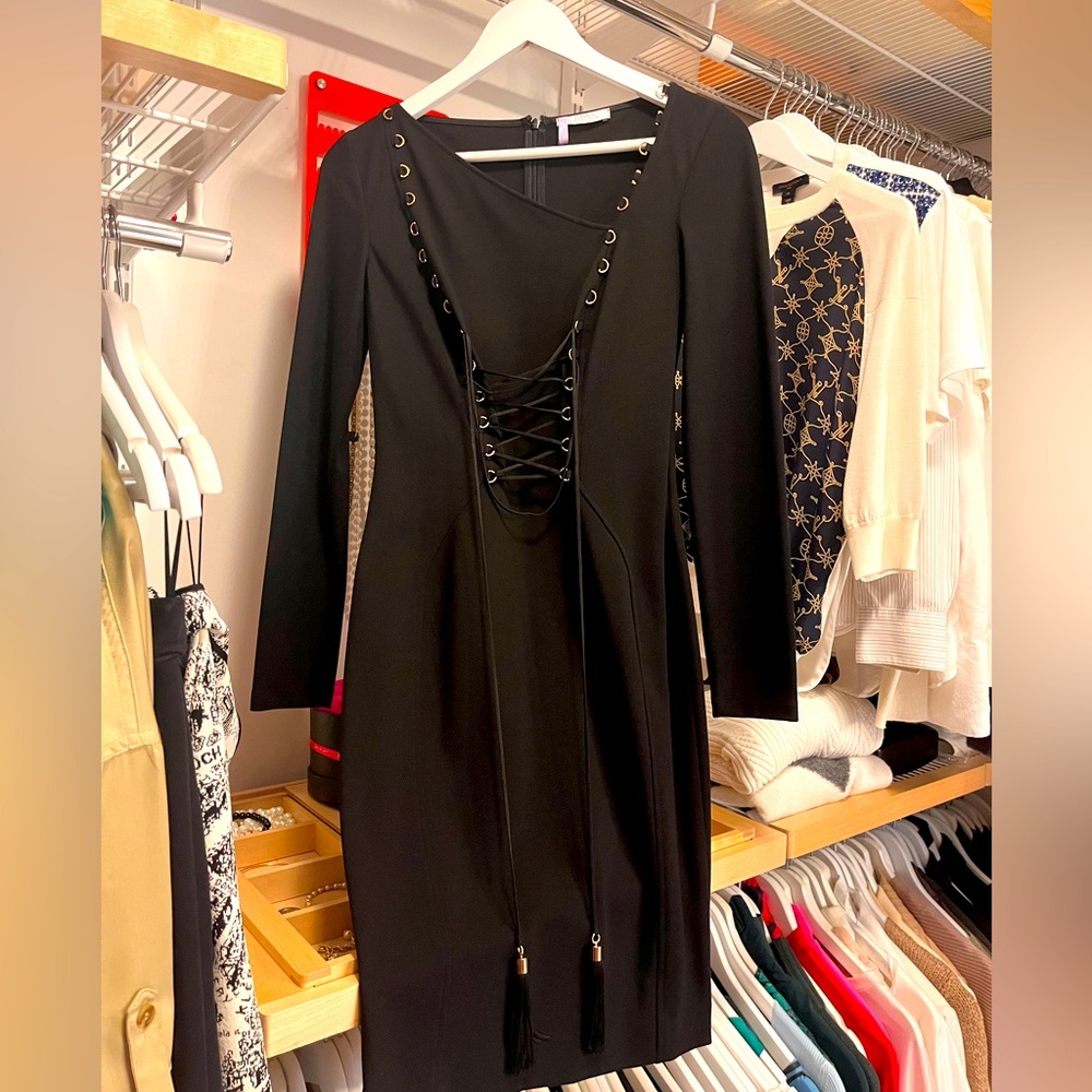 Versace Collection black cocktail dress. Adjustable waist.